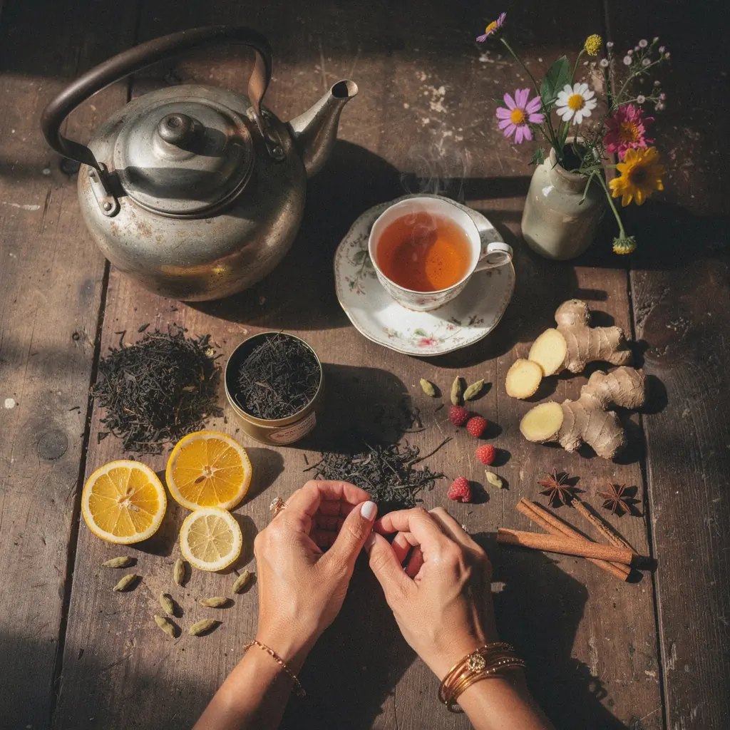 Közelről készült fotó a Nilgiri fekete tea levelekről, gazdag színnel és textúrával.